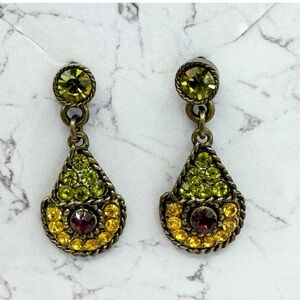 Victorian revival romantic drop dangle earring citrine peridot garnet glass
